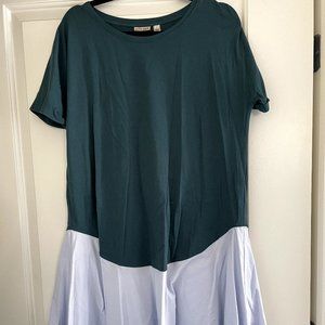 Green and white shift dress